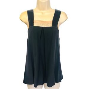 Diane Samandi Navy Sleeveless Top Feminine Silk Pale Pink Sequin Trim